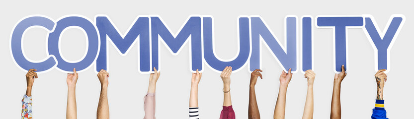 Blue letters forming the word community
