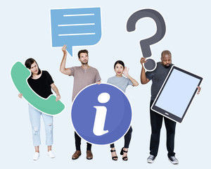 Diverse people with customer service icons