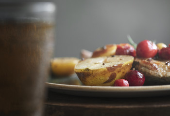 Pork chop served with apples food photography recipe idea