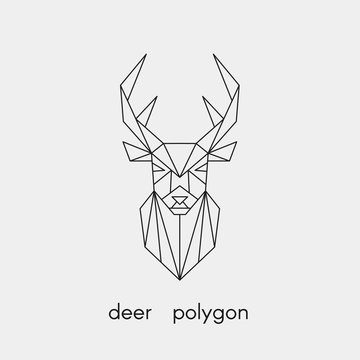Geometric deer. Polygonal linear animal head from triangles. Vector illustration.