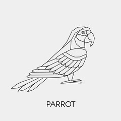Geometric parrot macaw. Polygonal linear abstract tropical bird. Vector illustration.