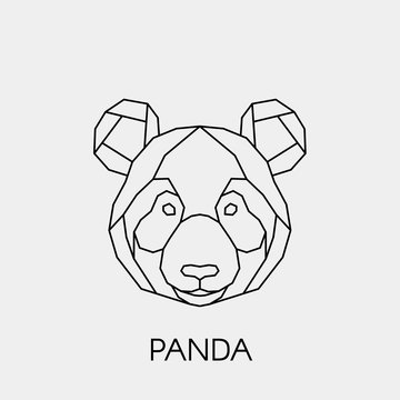 Geometric panda. Polygonal linear bamboo bear head. Vector illustration.