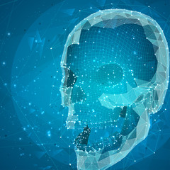 3d vector human skull of all segments explodes.