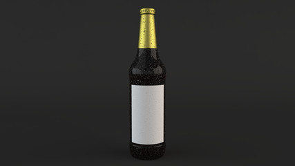 Mock up of tall beer bottle with blank label and condensation