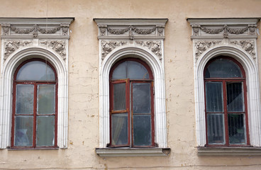 Old windows in Moscow centre, Russia