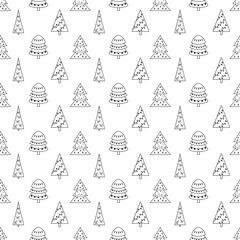 Hand drawn Merry Christmas and Happy New Year doodle seamless pattern