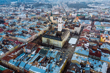 Fototapeta na wymiar cityscape of old european city. bird's eye view