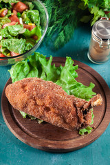 Chicken Kiev, breaded chicken breast