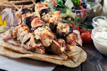 Chicken Souvlaki with pita bread and tzatziki sauce