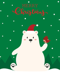 Merry Christmas greeting card. Polar bear.