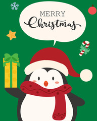 Merry Christmas greeting card. Penguin.