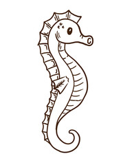 Fototapeta premium Cute cartoon animals concept. Hand drawn sea horse.