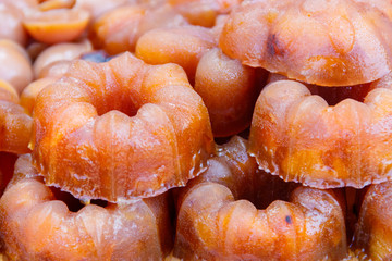 Tasty agar-agar jelly desserts close-up
