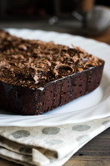 Chocolate pound cake with chocolate icing and chocolate chips