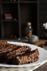 Chocolate pound cake with chocolate icing and chocolate chips