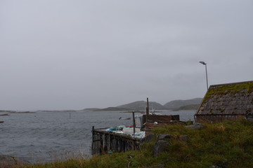 Norwegen, Regen, Sturm, Hafen, Fischereihafen, Fischernetz, Fischerhütte, Hütte, Boot,...