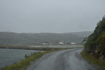Norwegen, Regen, Sturm, Hafen, Fischereihafen, Fischernetz, Fischerhütte, Hütte, Boot,...