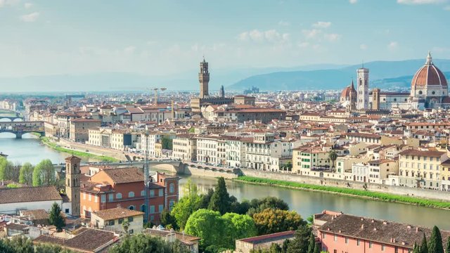 Historic town of Florence, Italy. Panoramic view. Panning shot. Time lapse video