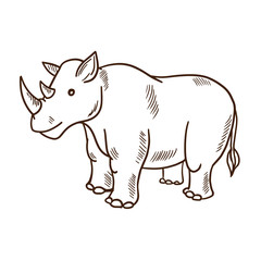 Cute cartoon animals. Cute funny rhinoceros. Zoo and nature animals.