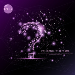 Question mark digitally drawn futuristic low poly wire frame.