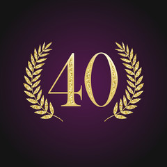 40 th years old logotype. Isolated elegant abstract nominee graphic seal of 40%. Congratulating celebrating decorating card design template Round shape luxurious digits, up to -40 % percent off sign