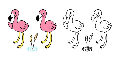 pink flamingo vector set cartoon icon character logo flamingos collection illustration Cute animal exotic bird tropical fauna