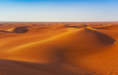 Fototapeta na wymiar desert sand and dunes with clear blue sky. Asia