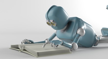 Robot with book,3d render.