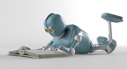 Robot with book,3d render.