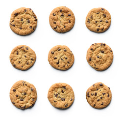 Chocolate chip cookie collection. Isolated on white background