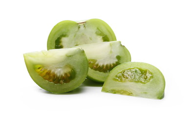 Fresh green tomato slices isolated on white background