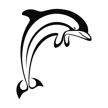 Icon jumping dolphin. Monochrome symbol dolphin isolated on white background. Logo template. Sign dolphin vector illustration