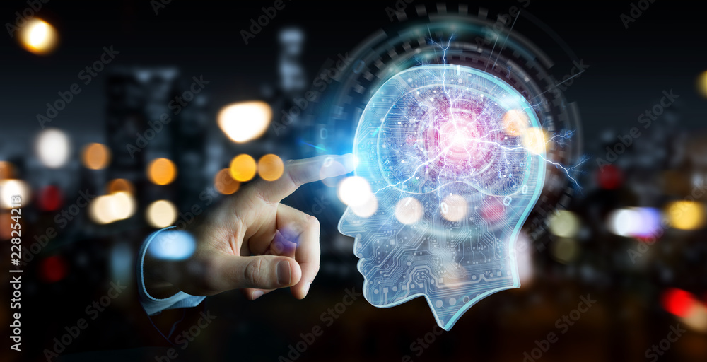 Poster businessman creating artificial intelligence 3d rendering