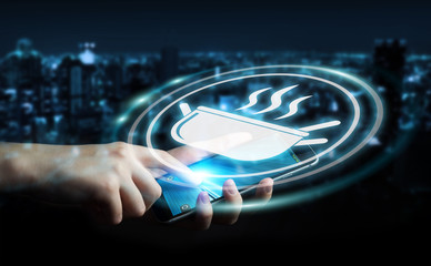 Businesswoman using application to order home made food online 3D rendering