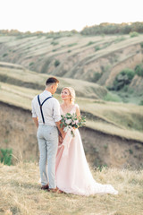 wedding couple on the nature in summer day.