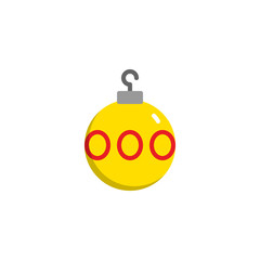 Christmas ball decorated flat icon, vector sign, colorful pictogram isolated on white. Baubles symbol, logo illustration. Flat style design
