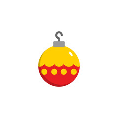 Christmas ball decorated flat icon, vector sign, colorful pictogram isolated on white. Baubles symbol, logo illustration. Flat style design
