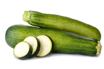 Fresh zucchinis on white background
