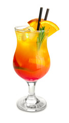 Fresh summer cocktail in glass on white background