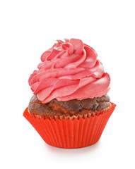 Delicious cupcake on white background