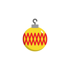 Christmas ball decorated flat icon, vector sign, colorful pictogram isolated on white. Baubles symbol, logo illustration. Flat style design