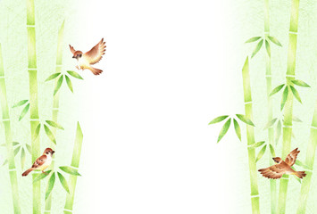 竹林と雀　横