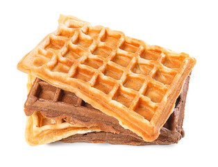 Delicious waffles on white background