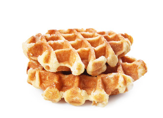 Delicious waffles on white background