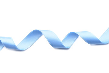 Beautiful blue ribbon on white background