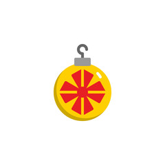 Fototapeta premium Christmas ball decorated flat icon, vector sign, colorful pictogram isolated on white. Baubles symbol, logo illustration. Flat style design