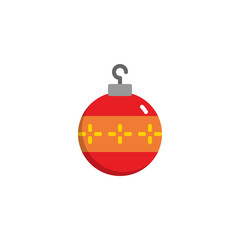 Christmas ball decorated flat icon, vector sign, colorful pictogram isolated on white. Baubles symbol, logo illustration. Flat style design