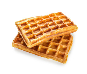 Delicious waffles on white background