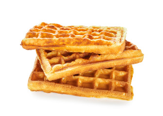 Delicious waffles on white background