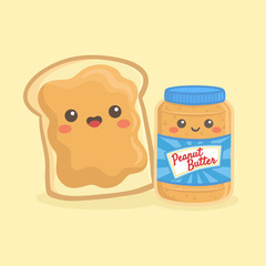 Cute Peanut Butter Bottle Jar and Loaf Bread Sandwich Vector Illustration Cartoon Smile